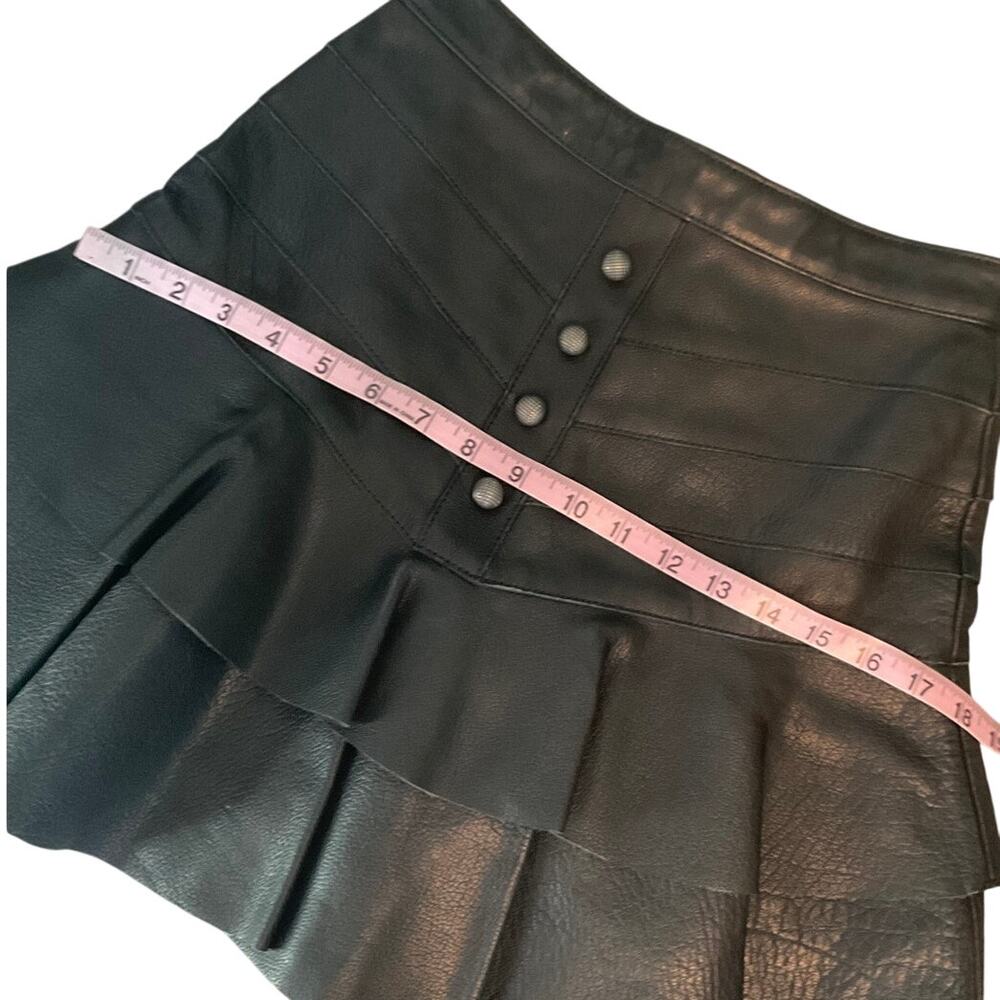 Aje. Ambrosio Black Leather Mini Ruffle, Flat Chevron Yoke Skirt Sz. AU 8 / US 4 - Picture 11 of 12